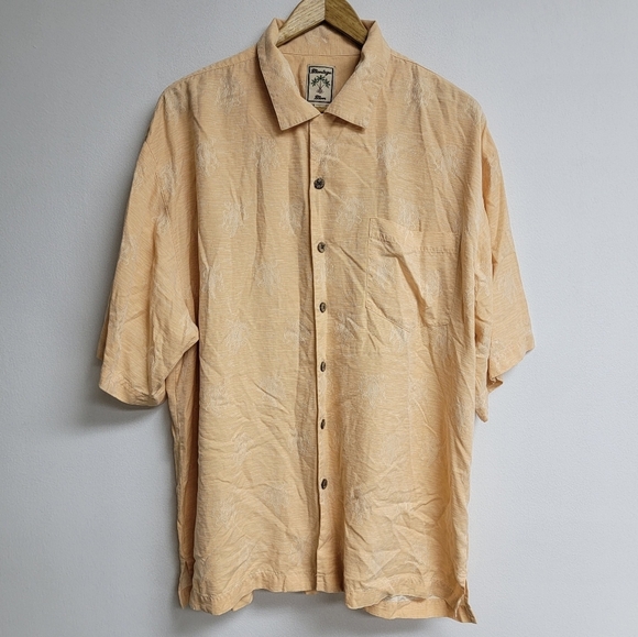 Montego Mon Mens Orange Silk Button Down Sz L Toucan Bird Embroidered Hawaiian - Picture 1 of 11